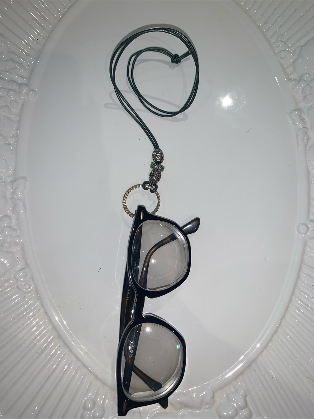 Black Eyeglass Necklace Pendant with Green Cord